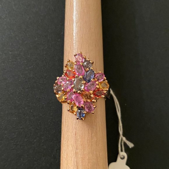 Gems en Vogue 18K Gold & SS, Multi-colored Gemstone Cocktail Ring, Size 7.75 - Picture 12 of 14